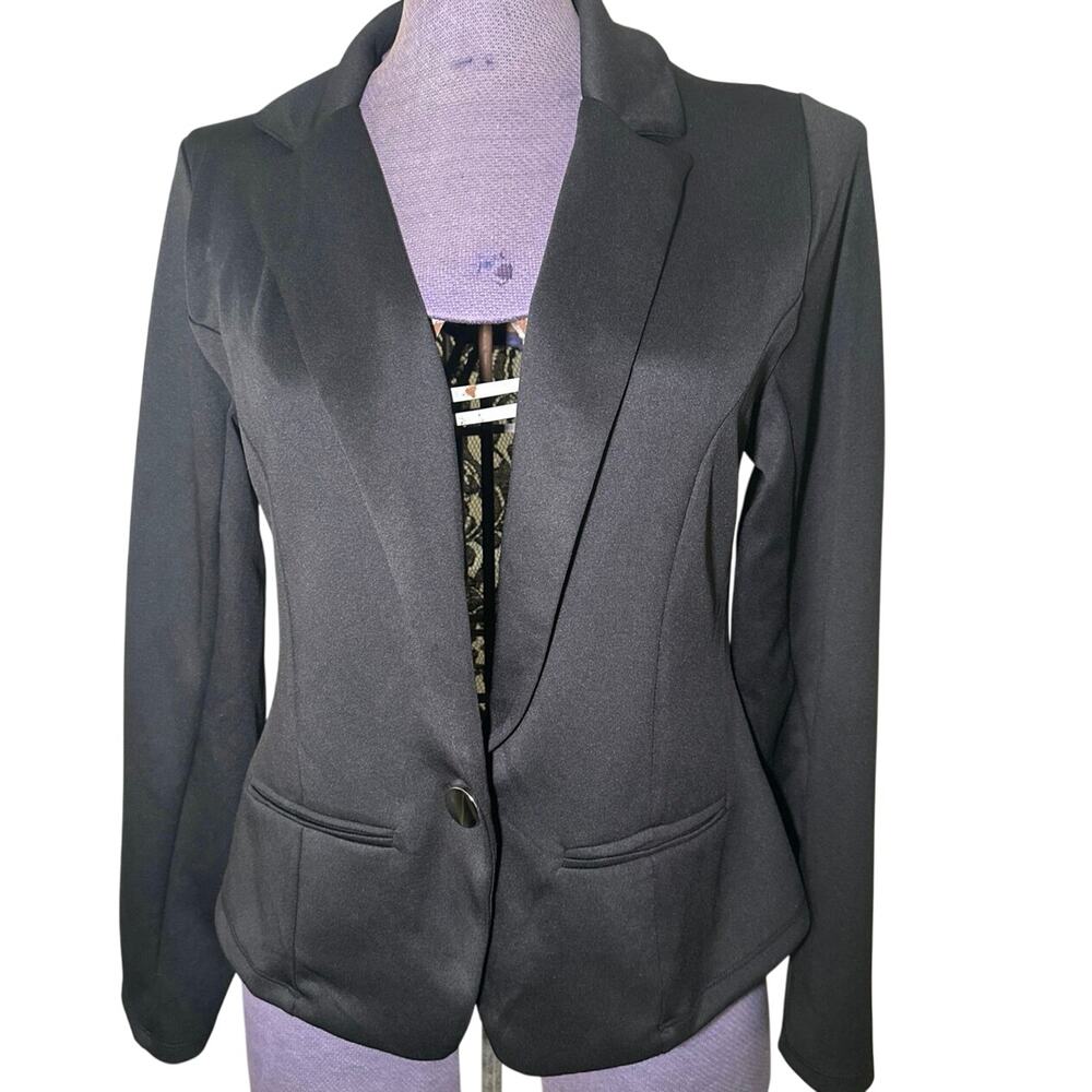 Stoosh women’s black blazer deep plunge one button w/sheer lace back size lg NWT